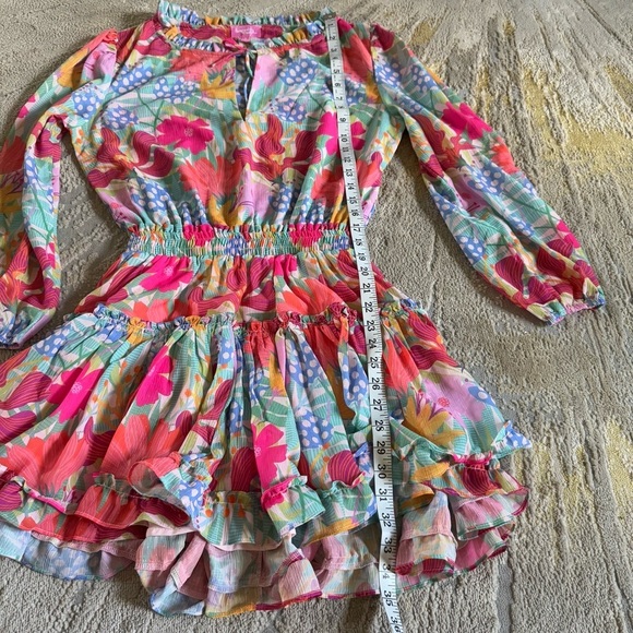 Sincerely Ours Freya Dress floral colorful mini full skirt long sleeve small - Picture 5 of 7